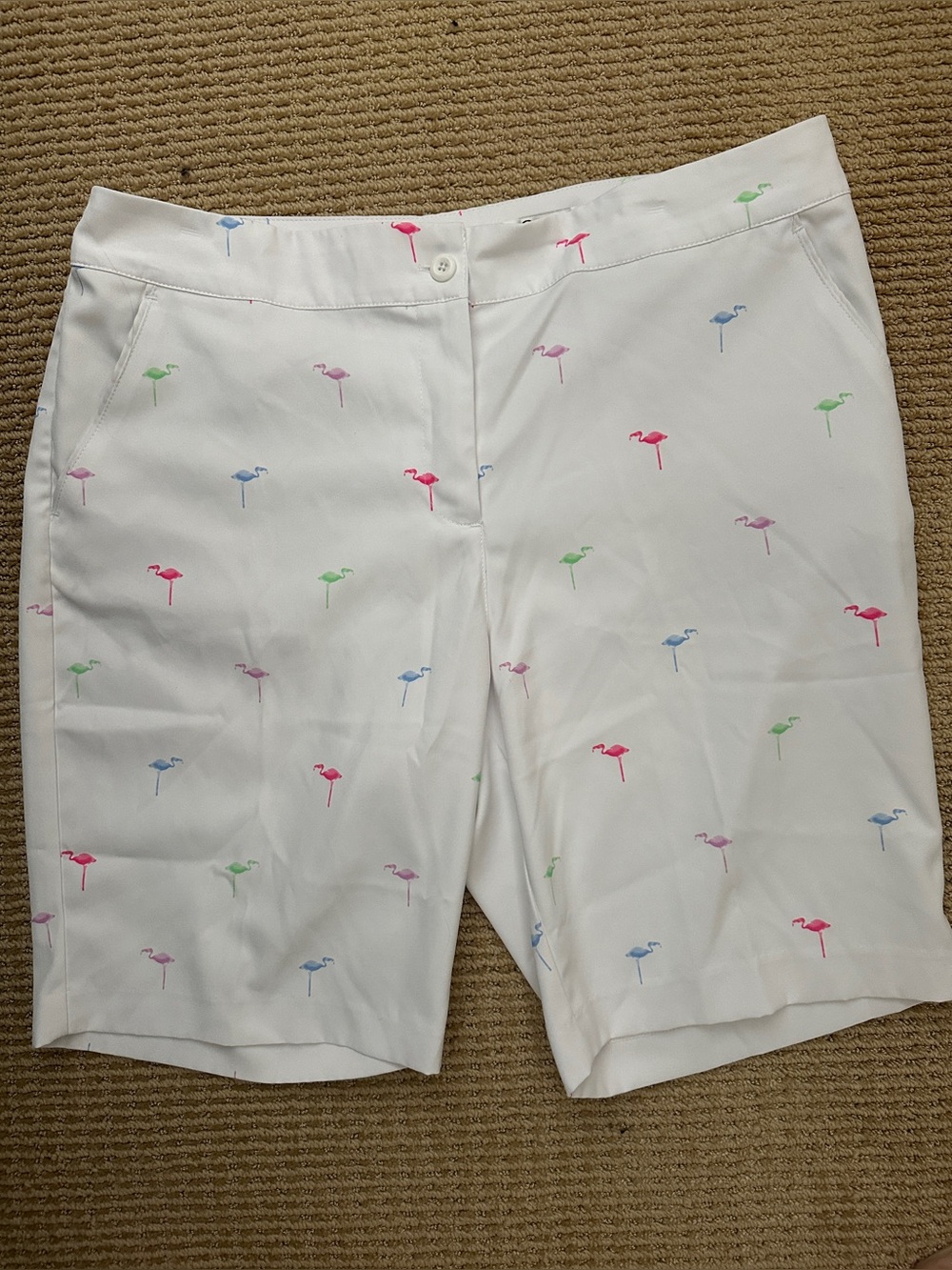 Greg Norman Collection White Flamingo-Print Bermuda Shorts